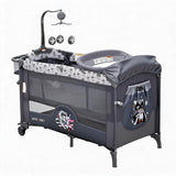 Garvee 5-in-1 Baby-Reisebett und Laufstall mit Beistellbett, Wickeltisch, Wiegefunktion, 4 Höhenstufen, Matratze, Musik-Mobile, Rollen und Tragetasche für 0–36 Monate - Grau