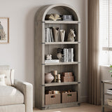 GARVEE Bücherregal, 5 Ebenen, 121,9 × 61 × 182,9 cm, MDF & Metall, Landhausstil, Naturholz – für Wohnzimmer & Schlafzimmer - Naturholz