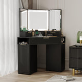 Garvee Schminktisch, LED, 3 Schubladen, verstellbare Einlegeböden, Schwarz - Schwarz