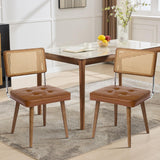 Garvee Esszimmerstühle 2er-Set, mit Rückenlehne, gepolstert, pflegeleicht, PU-Kunstleder, Mid-Century, Braun - Braun