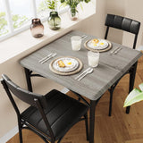 Garvee Essgruppe 3-teilig für 2 Personen, Esstisch-Set mit 2 gepolsterten Stühlen, platzsparend, Grau, mit Rückenlehne, mit LED - Grau