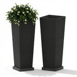 GARVEE Pflanzkübel 2er Set 61 cm, Wetterfeste Pflanzkübel in Rattanoptik aus Kunststoff, Mit Drainage & Untersetzer, Für Garten & Terrasse, Schwarz - Schwarz Mit Untersetzer