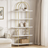 GARVEE Bücherregal mit Bogen, 5 Ebenen, 180 × 80 × 30 cm, Holz & Metall, verstellbare Ablagen, Weiß – für Wohnzimmer & Schlafzimmer - Weiß