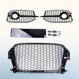 Garvee Kühlergrill Set für Audi Q5 2018–2020, Frontgrill & Untergitter aus ABS in glänzend schwarzer Wabenoptik, passgenaues Komplettset