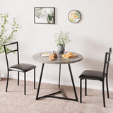 Garvee Runder Esstisch für 2 mit 2 Gepolsterten Stühlen, Robuster Metallrahmen, MDF Tischplatte, Retro Grau, Platzsparend für Kleine Räume - Grau