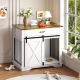 Garvee Hundekäfig Möbel im Landhausstil mit Schiebetür und Schublade, Hundebox aus Holz und Metall, vielseitiger Beistelltisch für Wohnzimmer und Schlafzimmer