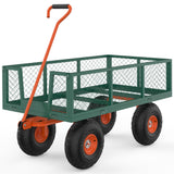 Garvee 3-in-1 Schwerlast-Gartenwagen bis 408 kg, pulverbeschichteter Stahlwagen mit abnehmbaren Seitenwänden, 25 cm Rädern und 120° Schwenkgriff, Grün - Grün+Orange