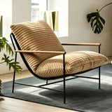Garvee Oversized Corduroy Lesesessel Mit Metallrahmen Holzarmlehnen Wohnzimmer Leseecke 27.56 Zoll Braun - Light Braun