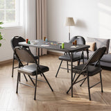 Garvee Klapptisch-4er-Set, 122 cm Tisch, gepolsterte Stühle mit PU-Kunstleder, Stahlrahmen, klappbar & platzsparend, Schwarz - Schwarz