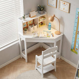 Garvee Kinder-Eckschreibtisch mit Stuhl, Kinderschreibtisch aus MDF mit Regal, Kork-Pinnwand und 2 Stiftehaltern, Schreibtisch-Set für Kinder von 3–8 Jahren