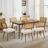 Garvee Esszimmerstühle 6er-Set, gepolstert mit Leinenbezug, Rattan-Rückenlehne, Holzbeine, Beige - Beige