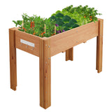 Garvee Holz-Hochbeet 122 × 61 × 76 cm mit Standbeinen, Stoffeinlage, Drainageöffnungen und 3 Werkzeughaken, für Balkon, Terrasse und Garten, Eichenfarben - Eichenfarben