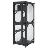 Garvee Katzengehege Outdoor mit Rollen, Katzenvoliere aus Fichtenholz und Metallgitter, erweiterbares Catio mit Ruhebox und 4 Türen - Schwarz