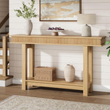 Garvee Farmhouse Fluted Konsolentisch 139,7 cm Holz Regal Vintage H-Form für Flur Wohnzimmer Naturfarben - Natur