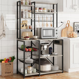 Garvee Bäckerregal mit Steckdose 7-Stufig Metall & Holz für Küche & Kaffee Bar, Grau, mit Stauraum, mit Ablage - Grau