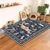 Garvee Waschbarer Kurzflor Teppich 200x290 cm Antirutsch TPR Basis Modernes Katzen- und Blumenmuster Für Wohnzimmer Und Kinderzimmer