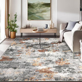 GARVEE Waschbarer Teppich 200 x 290 cm, Rutschfester Wohnzimmerteppich in Grau-Orange, Weich & Pflegeleicht, Faltbarer Kurzflor Teppich für Schlafzimmer, Esszimmer & Flur - Orange-Grau