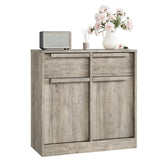 Garvee Sideboard 80 cm breit, Buffetschrank aus Holz mit 2 Schubladen und 2 Türen, geschlossener Stauraum für Geschirr, Textilien und Küchenzubehör, rustikale Kommode für Küche und Esszimmer - Grau