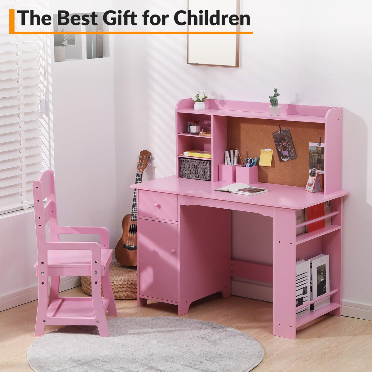 Rosa Kinderschreibtisch als Lern Geschenk für Kinderzimmer