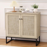 Garvee Plattenspieler-Ständer, Rattanfronten, 80 × 38 × 78 cm, für Wohnzimmer und Musikzimmer, Standardausführung