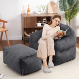 Garvee Sitzsack-Sessel aus Samt, ca. 99 × 81 × 71 cm, mit Hocker, Schaumstofffüllung, Dunkelgrau