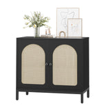 Garvee Sideboard Schwarz mit Rattanfronten, Kommode mit verstellbaren Einlegeböden, Aufbewahrungsschrank im Landhausstil für Wohnzimmer und Esszimmer