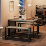 Garvee Esstisch-Set für 4 Personen mit 2 Bänken, Robustes MDF & Stahl, Grau, Küche & Esszimmer, Platzsparend - Grau
