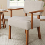 Garvee Lounge Sessel Mid-Century aus Leinenstoff mit Holzrahmen, Rücken- & Armlehnen, bis 150 kg, Beige - Beige
