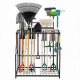 Garvee Gartengerätehalter 76 × 31 × 74 cm, Werkzeugständer für bis zu 43 Gartengeräte, 2 Ebenen mit 14 Haken & 6 großen Steckplätzen, Metall