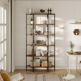 GARVEE Bücherregal, 6 Ebenen, 71 × 32 × 14 cm, MDF & Metall, verstellbare Ablagen, Vintagebraun – für Wohnzimmer & Schlafzimmer
