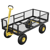 Garvee Gartenwagen 408 kg, 109 × 51 × 54 cm Ladefläche, abnehmbare Gitterseiten, verstellbarer Griff und 25 cm Luftreifen, Schwarz - Gelb