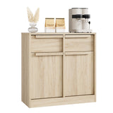 Garvee Sideboard 80 cm breit, Buffetschrank mit 2 Schubladen und 2 Türen, geschlossener Stauraum für Geschirr, Textilien und Wohnaccessoires, moderne Kommode für Wohnzimmer und Esszimmer - Naturholz