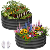 Garvee 2er-Set Verzinkte Hochbeete Rund Mit Gummischutzkante Für Gemüse & Blumen 3x3x1 FT Rostfrei