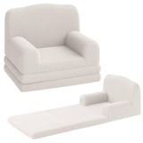 Garvee 2-in-1 Kindersofa klappbar, Kinder-Loungesessel mit Sherpa-Bezug, hochdichtem Schaumstoff, rutschfester Unterseite & waschbarem Bezug, Weiß - Weiß