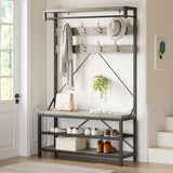 Garvee Kleiderständer 5-in-1, 102 × 40 × 183 cm, Flurgarderobe mit Ablage, Kleiderstange, 8 Haken, Sitzbank und Schuhregal, Grau - Grau