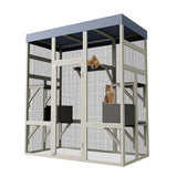 Garvee Outdoor-Katzengehege Catio aus Zedernholz, 159 × 82 × 178 cm, 5 Plattformen, 2 Ruheboxen, wetterfestes Dach & Stahlgitter, Grau - Grau