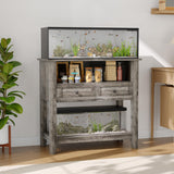 Garvee Aquariumständer für Aquarien bis 110 L, 80 × 40 × 78 cm, 2 Ebenen mit je 299 kg Tragkraft, Schrank, offenen Ablagen, 2 Steckdosen, 2 USB und Kippschutz - Grau