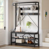 Garvee Kleiderständer 5-in-1, 102 × 40 × 183 cm, Flurgarderobe mit Ablage, Kleiderstange, Haken, Sitzbank und Schuhregal, Schwarz - Schwarz