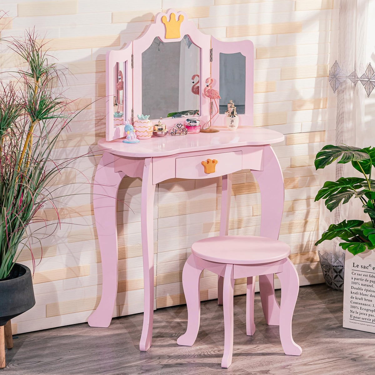 2 in 1 Schminktisch mit Hocker Kinderzimmer