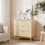 Garvee 3-Schubladen-Kommode Mid Century Modern Fluted Design MDF & Massivholz Anti-Kipp Schlafzimmer Wohnzimmer 31.49"W 30.94"H - Eiche natur