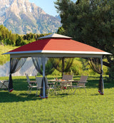 Garvee Pop-up-Pavillon 396 × 396 cm mit 4 abnehmbaren Netzwänden, beschichtetem Stahlrahmen und PU-beschichtetem Dach, für Garten und Camping, Rot/Hellgrau - Rot/Hellgrau