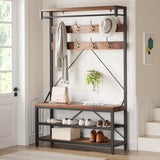 Garvee Kleiderständer 5-in-1, 102 × 40 × 183 cm, Flurgarderobe mit Ablage, Kleiderstange, 8 Haken, Sitzbank und Schuhregal, Braun - Braun