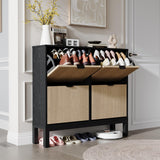 Garvee Schuhschrank Mit 4 Klappfächern, Fluted Farmhouse Design, Metallbeine, Schmal, Für Flur & Eingangsbereich, Schwarz