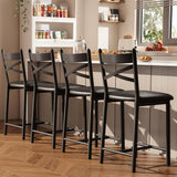 Garvee Barhocker 4er-Set, 66 cm Tresenhocker mit Rückenlehne, Metallrahmen, Schwarz, gepolstert