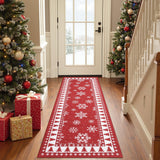 Garvee Romantischer Weihnachtsläufer Mit Schneeflocken, Rutschfest, Ultraweich, Mikrofaser, TPE-Anti-Rutsch, 60x180 cm, Wohnzimmer & Flur, Waschbar - Rosso