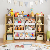 Garvee Kinder Spielzeugregal mit 8 herausnehmbaren Boxen, 3 Ablagefächern und Schranktür, MDF, Weiß, 113 × 30 × 100 cm - Weiß