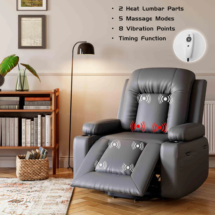 Garvee Elektrischer Aufstehsessel für Senioren mit 8-Punkt-Massage, Wärmefunktion, 3 Positionen, USB, Getränkehalter, PU-Leder, Grau