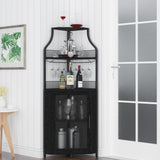 Garvee Eck-Weinschrank 155 cm, 5 Ebenen, Scheunentür, verstellbare Regale und Weinglashalter, Schwarz, mit Stauraum - Schwarz