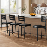 Garvee Barhocker 4er-Set, gepolsterte Tresenhocker mit Kunstleder-Sitz, Rückenlehne & Fußstütze, MDF & Metall, Schwarz, mit Ablage