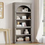 GARVEE Bücherregal mit Bogen, 5 Ebenen, MDF & Metall, Landhausstil, Braun – für Wohnzimmer & Schlafzimmer - Braun